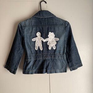 DKNY Vintage Cropped Denim Jacket Embroidered Y2K Grunge Emo Women’s Size XS
